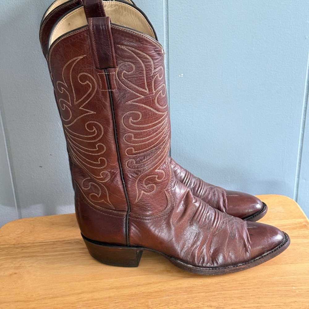Vtg Larry Mahan Cowboy Collection Western Boot Brown Leather Mens 8.5 D 531